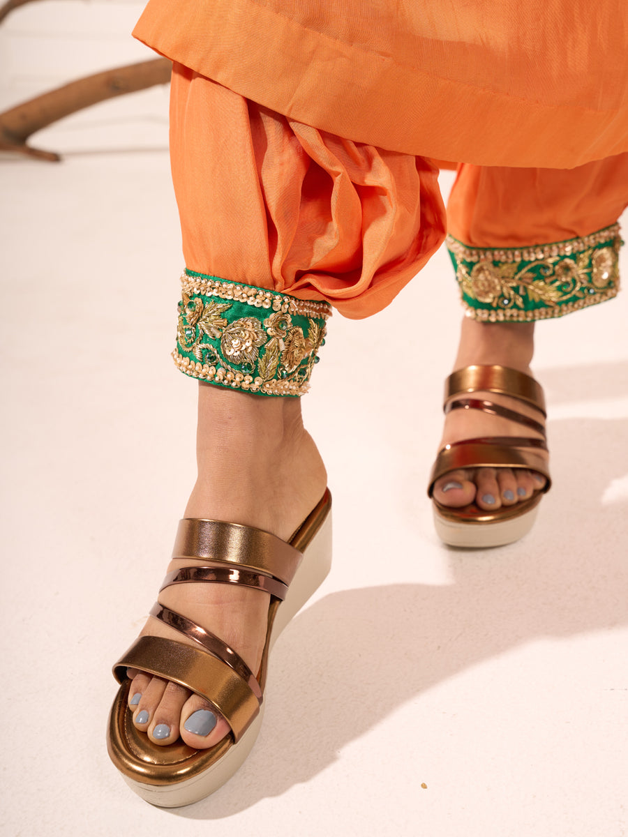 Buy Women Copper Glossy Heel Wedding Ethnic Sandal Online 