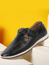 Men Black Laser Cut Design Day Long Comfort Hook and Loop Casual Sandals