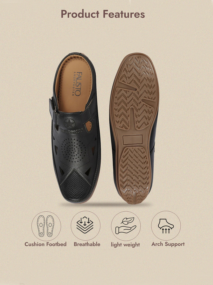 Shop Men's Black Back Open Breathable Casual Sandal Online