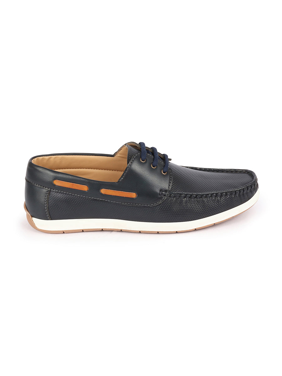 Men Blue Casual Lace-Up Boat Shoes