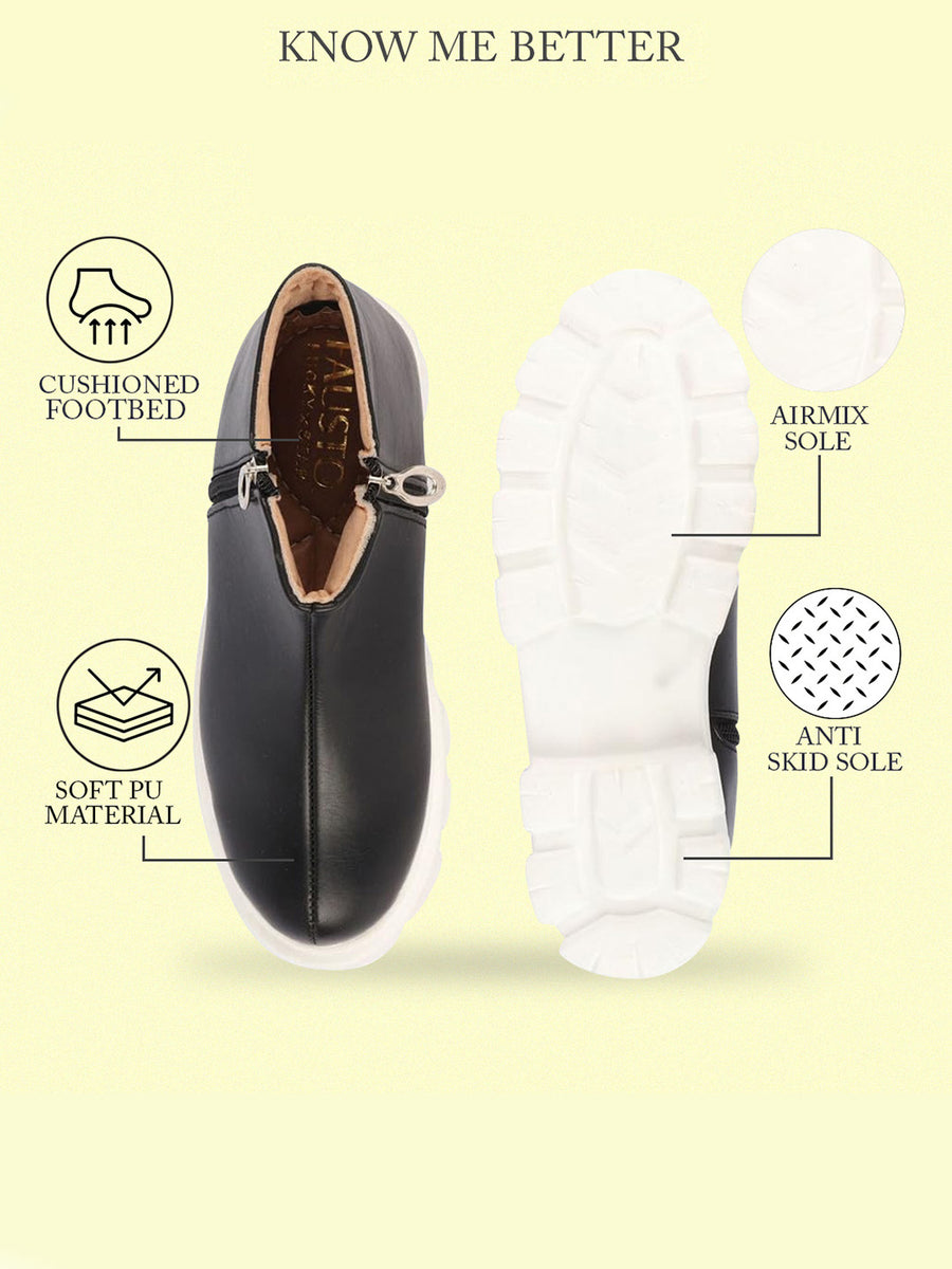 Shop Women's Black Chunky Side Zipper Work Boots Online