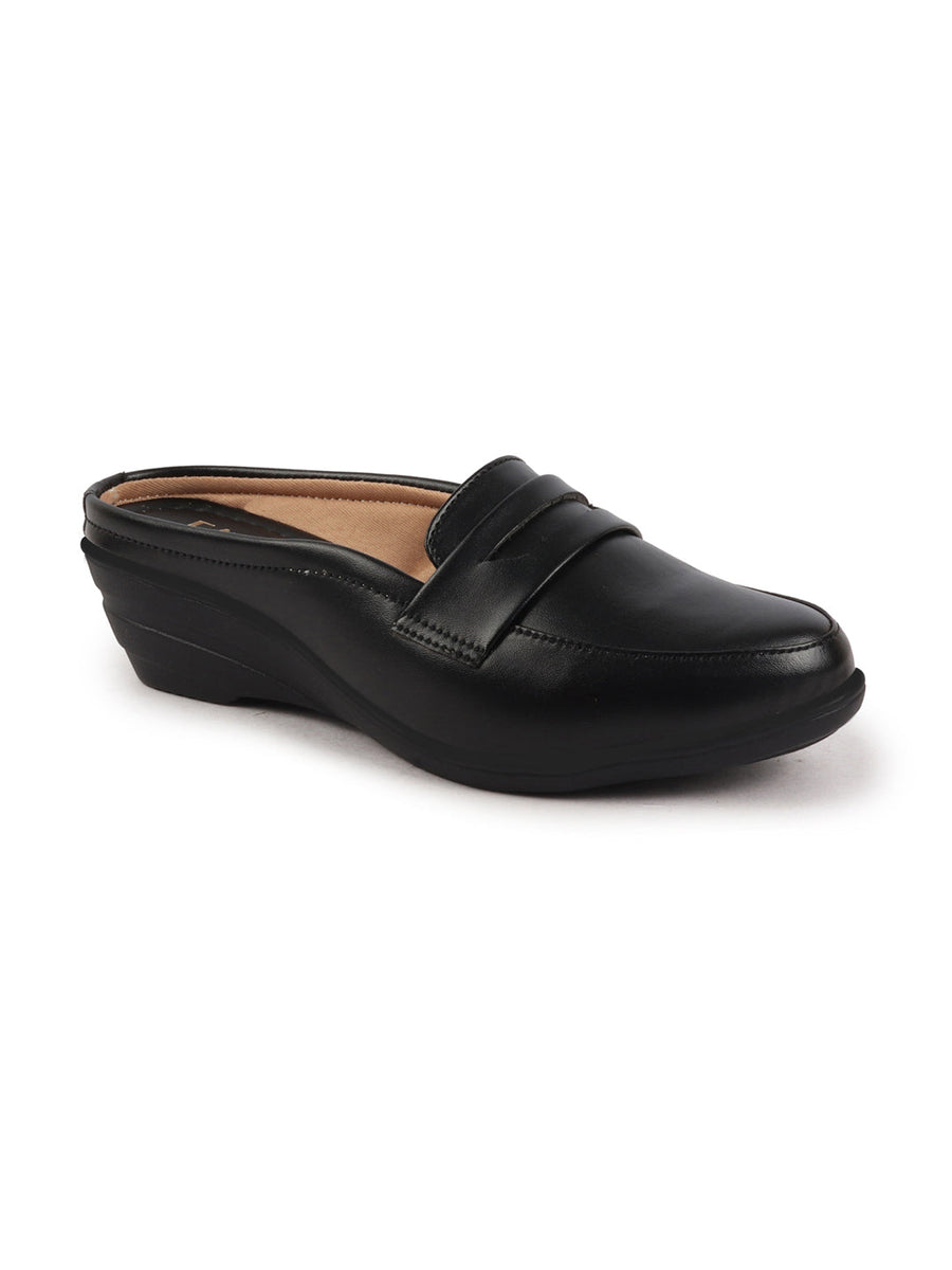 Buy Women Black Formal Back Open Wedge Heel Slip On Loafer