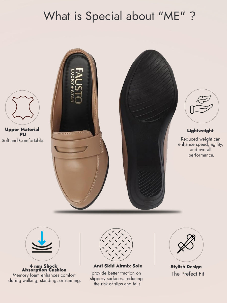 Women Cream Formal Back Open Platform Wedge Heel Slip On Loafer Shoes