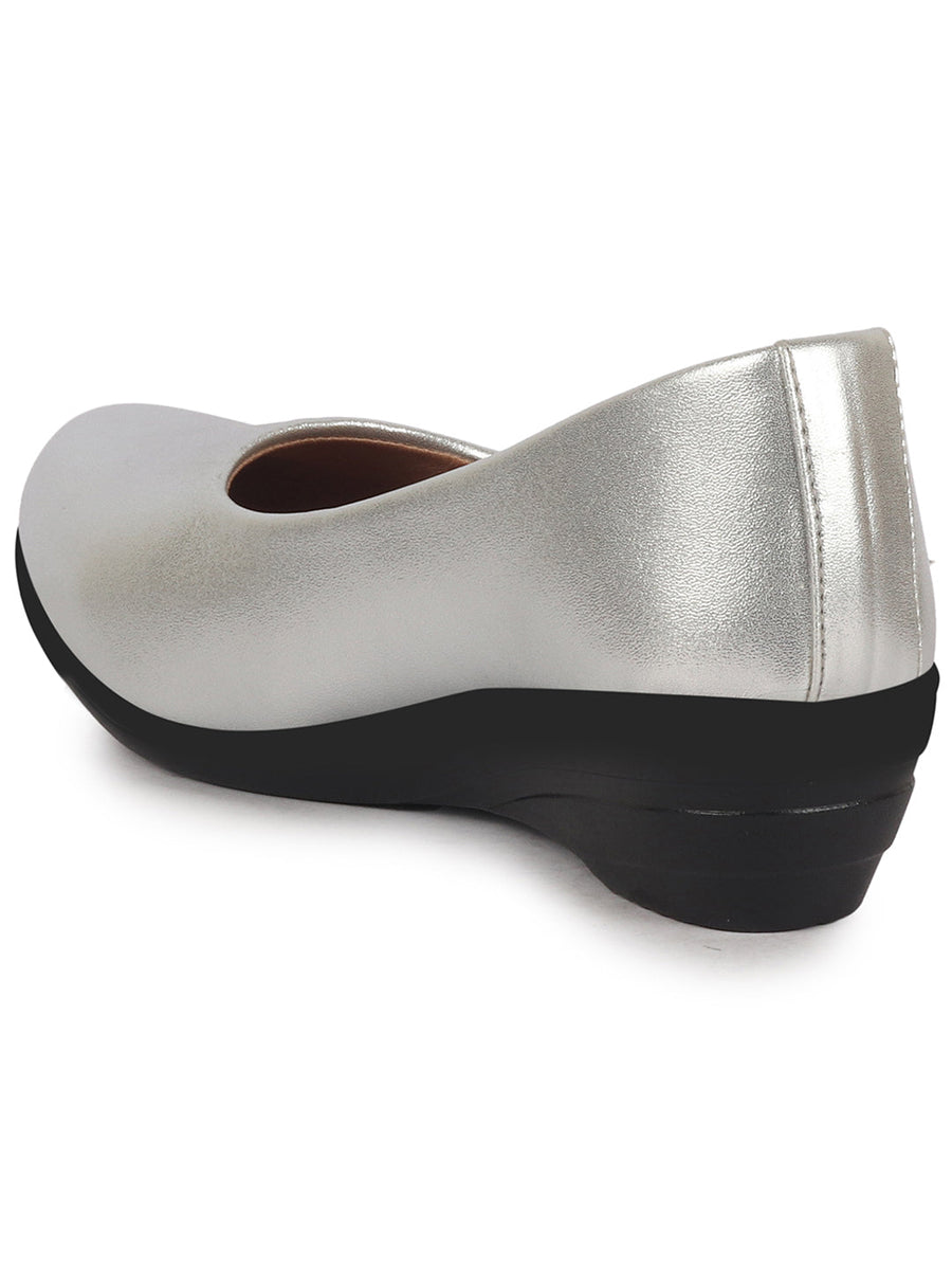 Women Silver Shiny Platform Wedge Heel Bellies for Party|Evening  Sandals|Formal Dress Ballerina|Anti Skid Sole