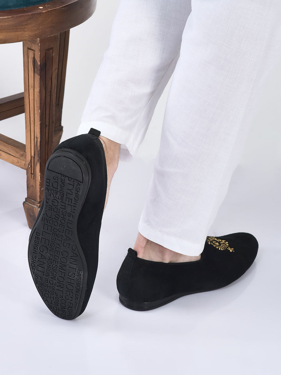 Shop Men Black Velvet Embroidery Design Party Casual Loafer Shoes