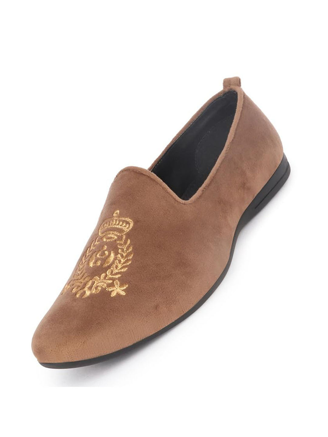 Buy Light Brown Velvet Party Wear Embroidered Loafer