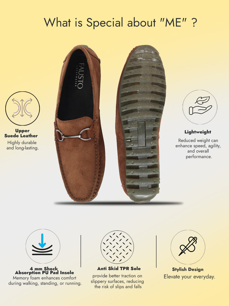 Buy Men Camel Horsebit Buckle Suede Leather Slip On Loafers