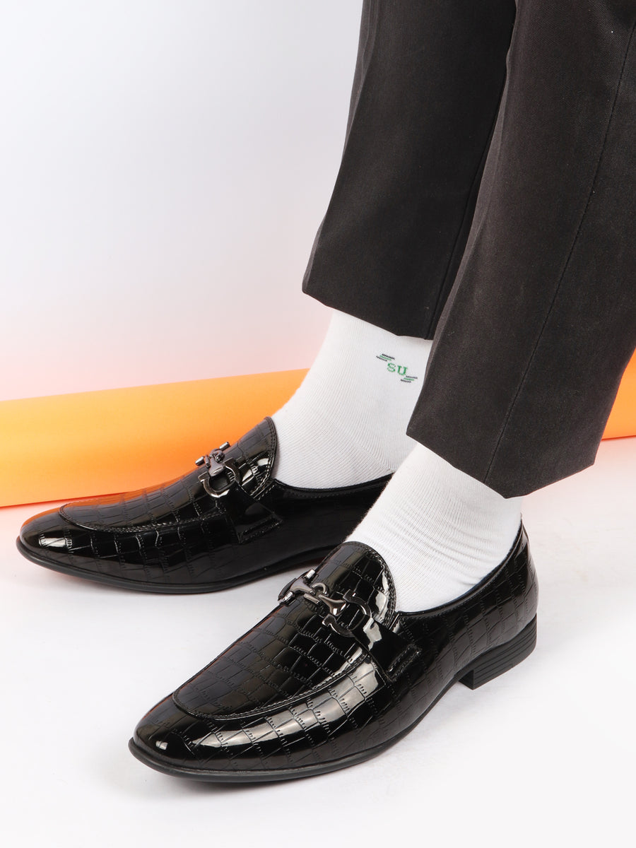 Shop Men's Black Formal Design Buckle Loafer Shoes Online - Main Image