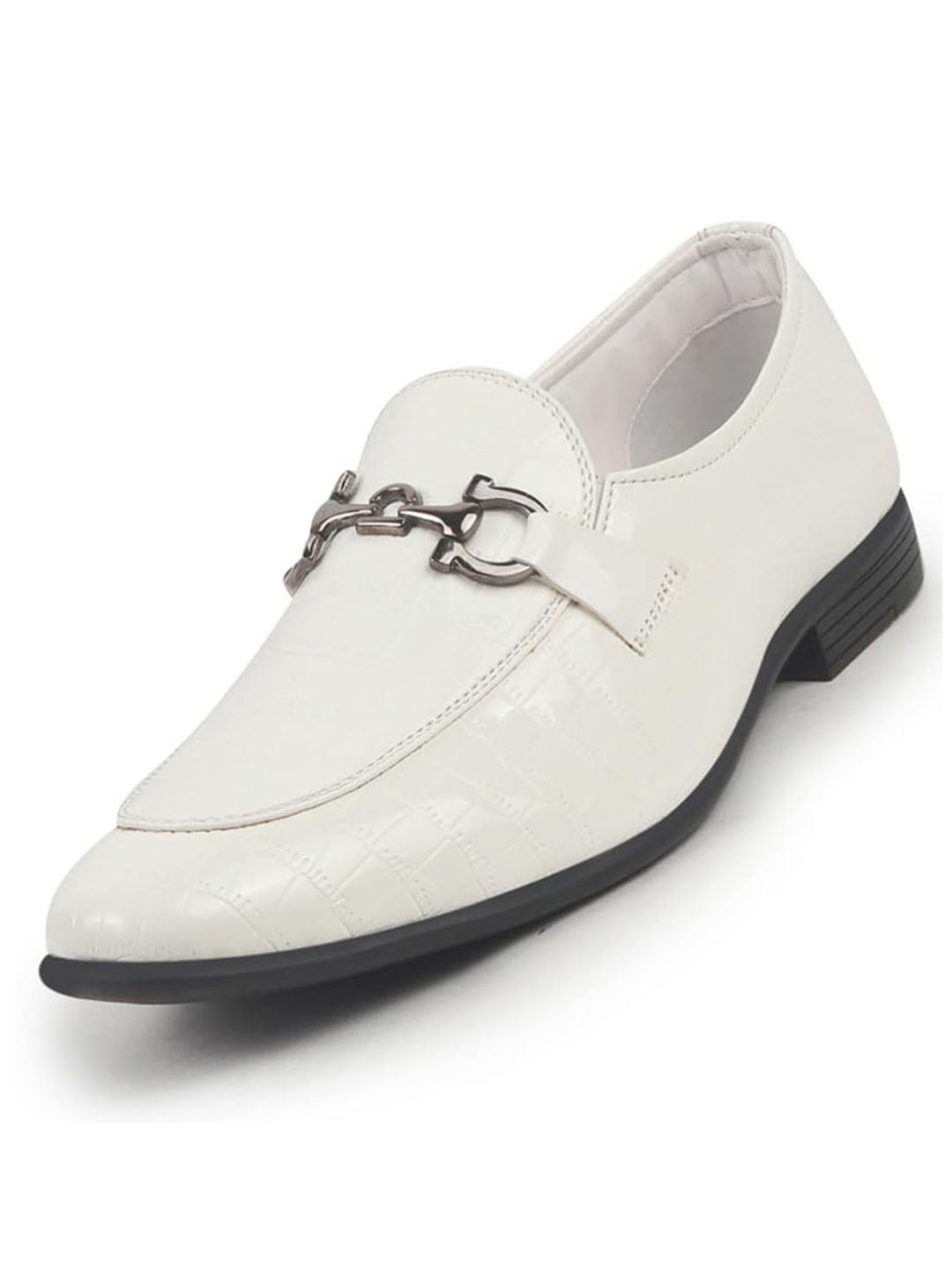 Shop Men's White Formal Buckle Slip On Loafer Shoes Online – FAUSTO.in
