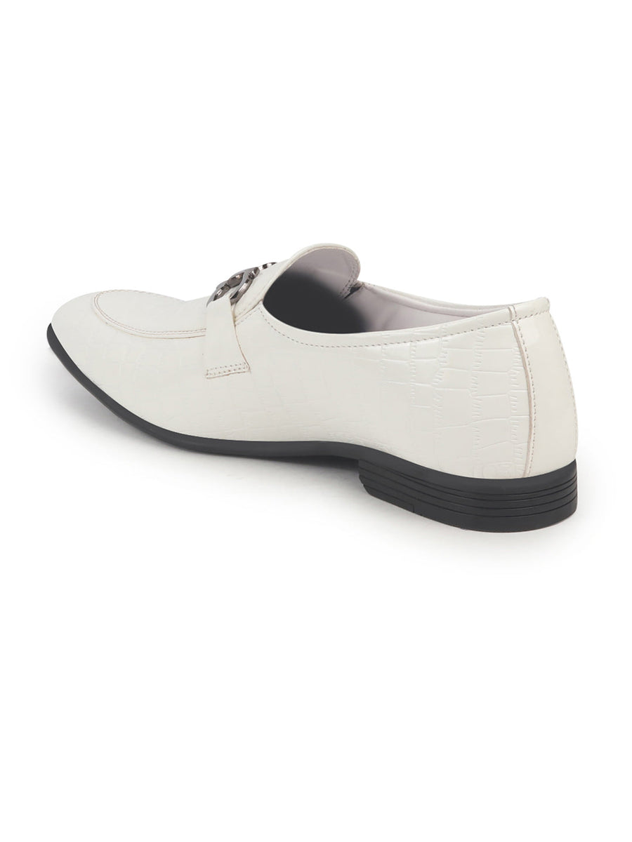 Men White Party Formal Patent Leather Embossed Buckle Slip On Loafer  Shoes|Traditional Wedding Shoes|Tuxedos Dress Shoes