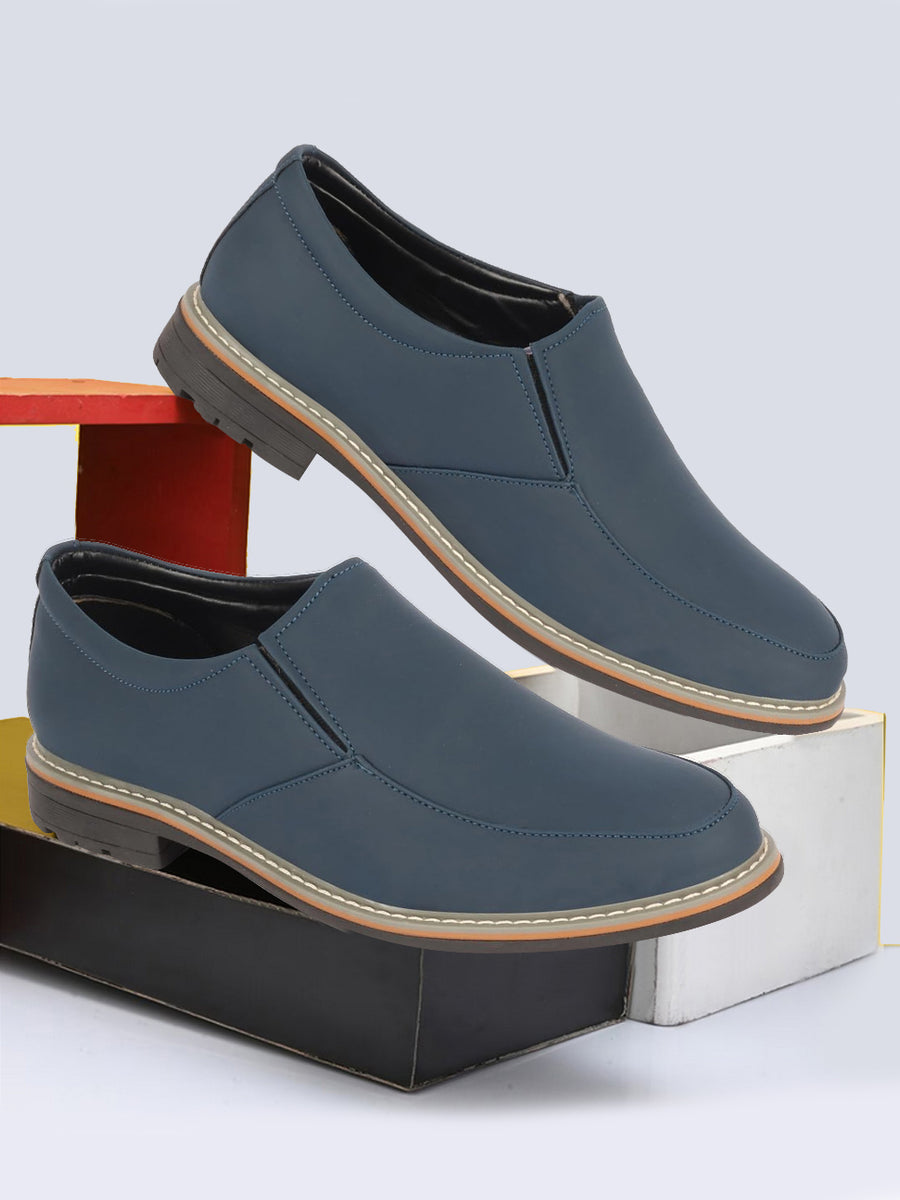 Shop Leather Navy Blue Formal Slip on Shoes for Men Online