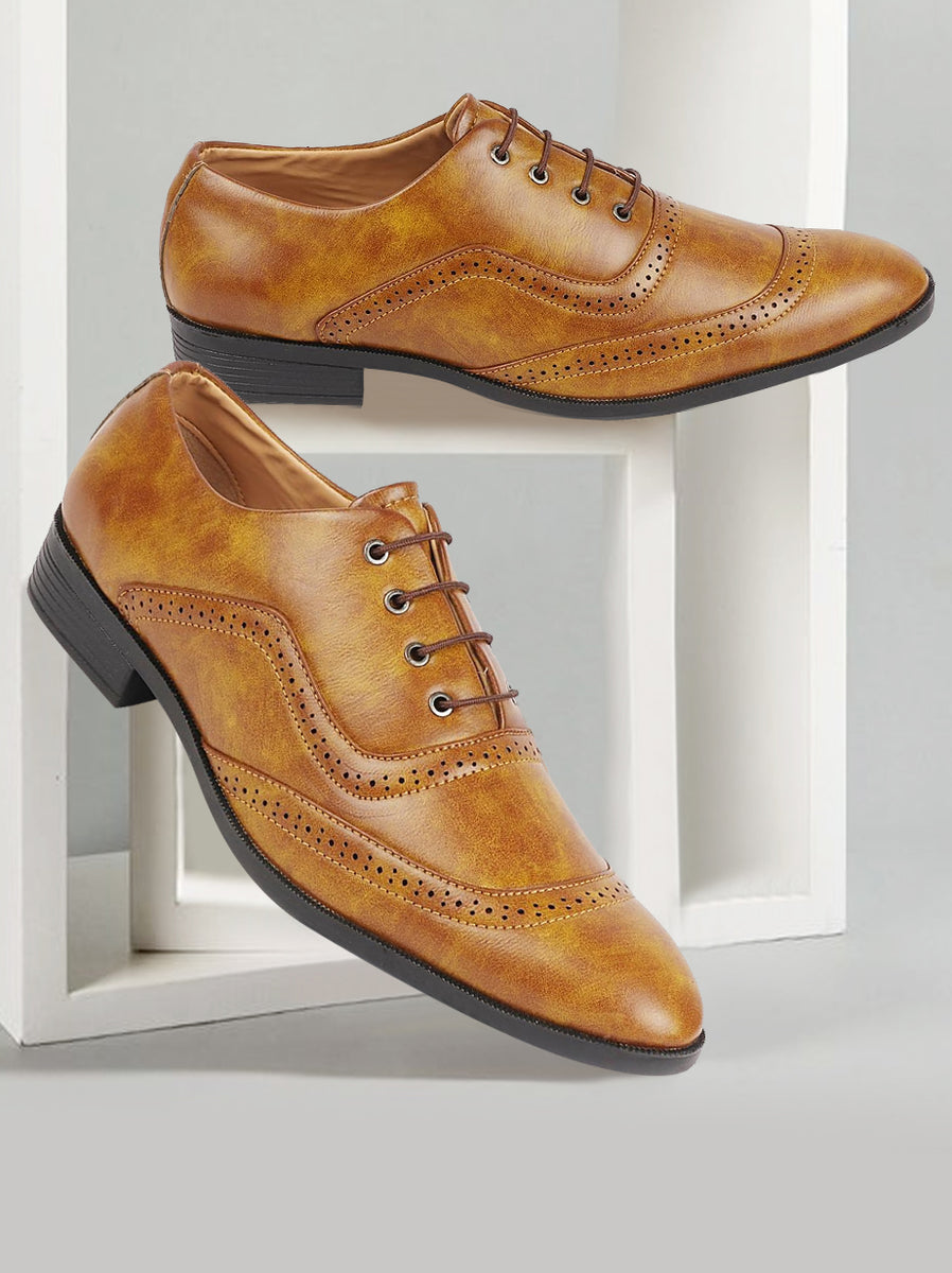 Men Teek Formal Office Round Toe Comfort Brogue Lace Up Shoes