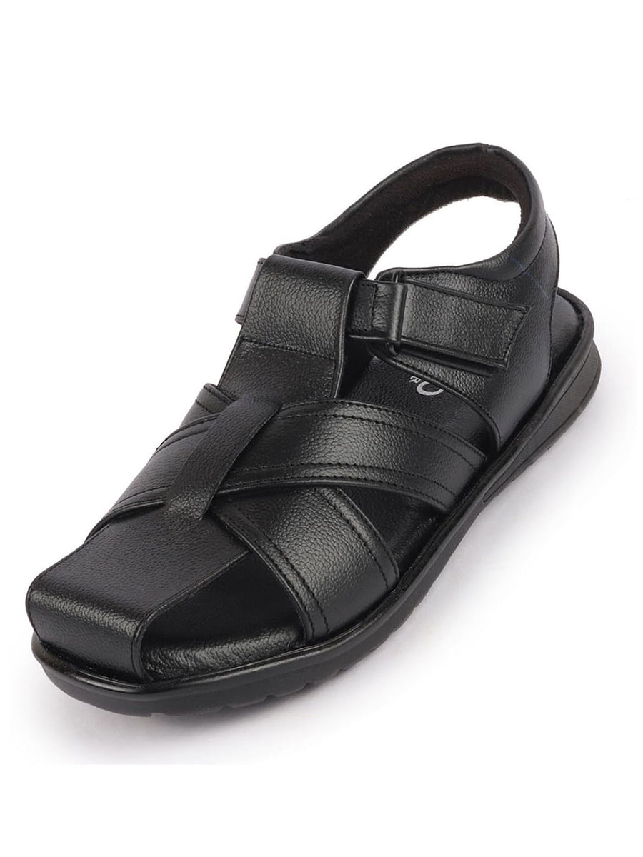 Buy Men Black Genuine Leather Fisherman Roman Sandals