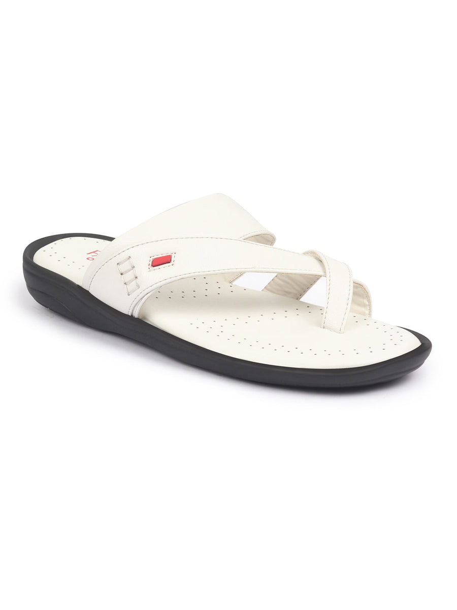 Buy Men White Toe Ring Flat Dress Slipper With Memory Cushioned