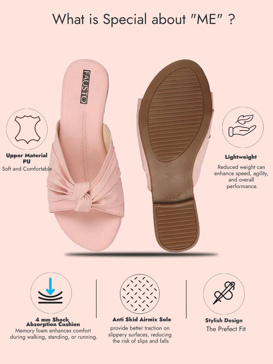 Shop Women's Pink Bow Open Toe Slip On Flats Slippers Online