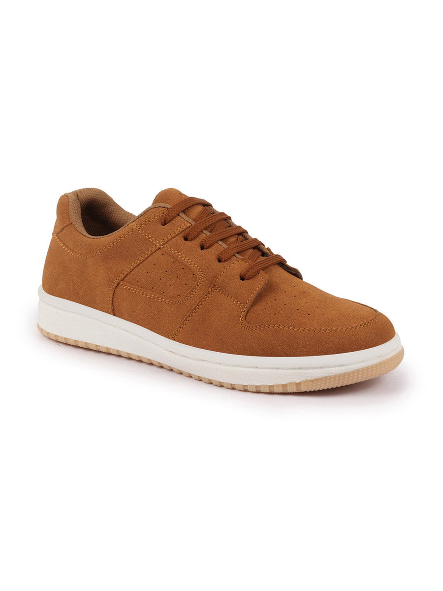 Men Tan Classic Lace Up Low Ankle Breathable Sneaker Shoe|Contrast With  White Sole Casual Shoe Sneaker