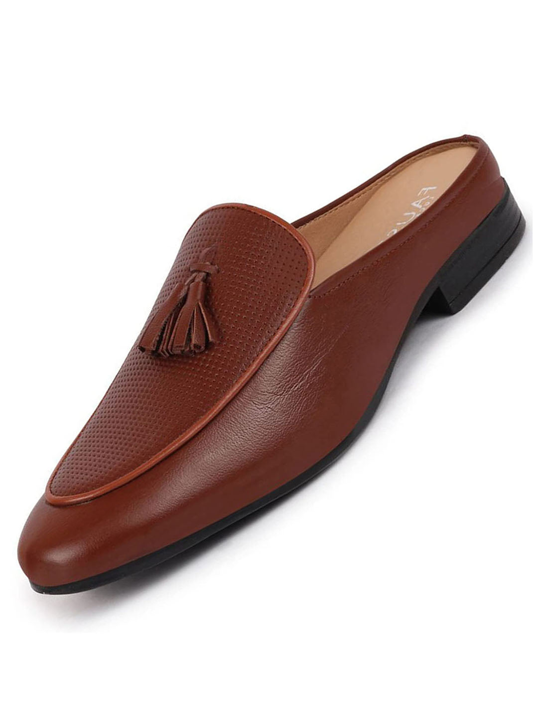 Shop Men Tan Back Open Tassle Leather Slip On Shoes Online FAUSTO.in Shop Men Tan Back Open Tassle Leather Slip On Shoes Online FAUSTO.in