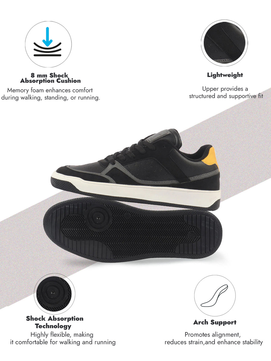 Men Black Colorblocked Low Ankle Contrast Sole Lace Up Sneakers|Classic  Combine Style Sneaker Shoes|Lace Up Casual Shoes