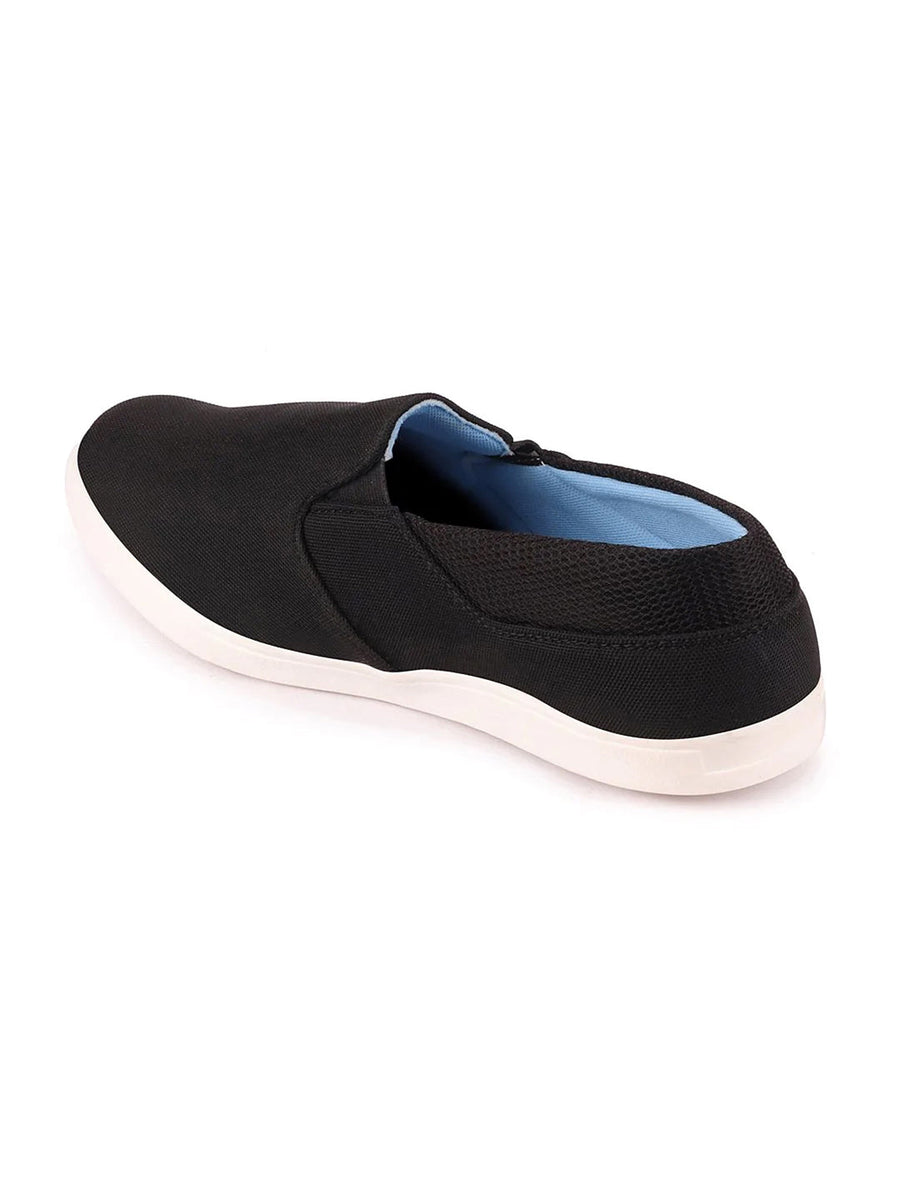 Mens black slip on canvas shoes top
