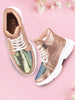 Women Golden High Ankle Lace Up Embellished Sneakers