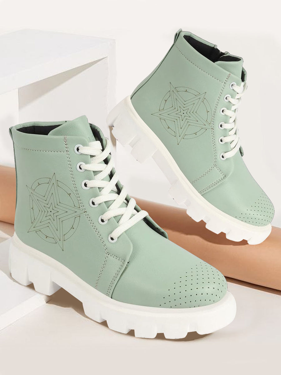 Shop Women s Pista Green Winter Chunky Casual Boots Online