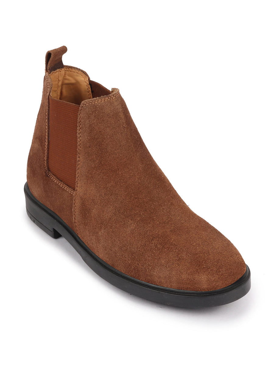 Men Camel Suede Leather Slip On Chelsea Boots - Main Image