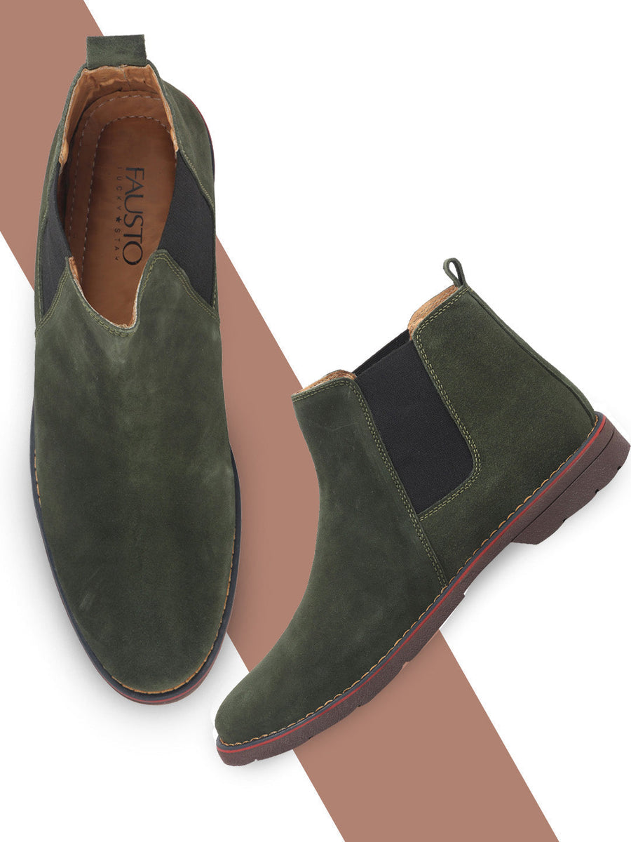 Olive green chelsea boots online