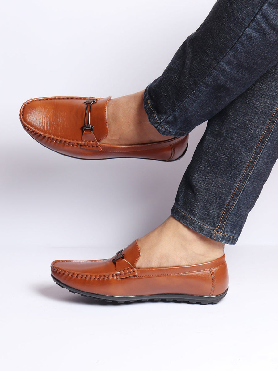 Basics Men Tan Horsebit Buckle Premium Slip On Casual Loafers and Moccasin  Shoes