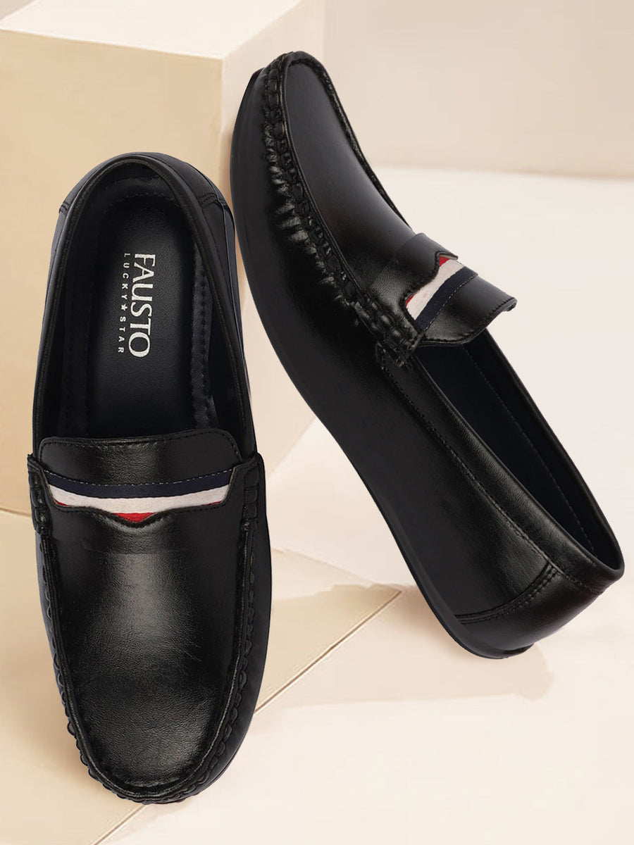 Basics Men Black Colored Stripe Design Casual Slip On Loafers and Moccasin  Shoes