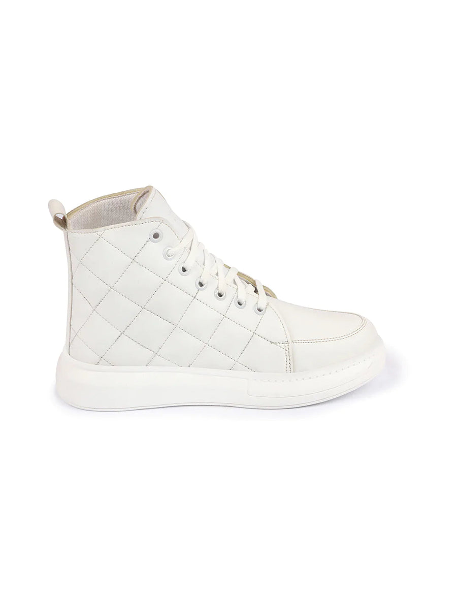 Shop Women White High Ankle Top Wedge Heels Stitched Design Lace Up Sneakers Shoes Online