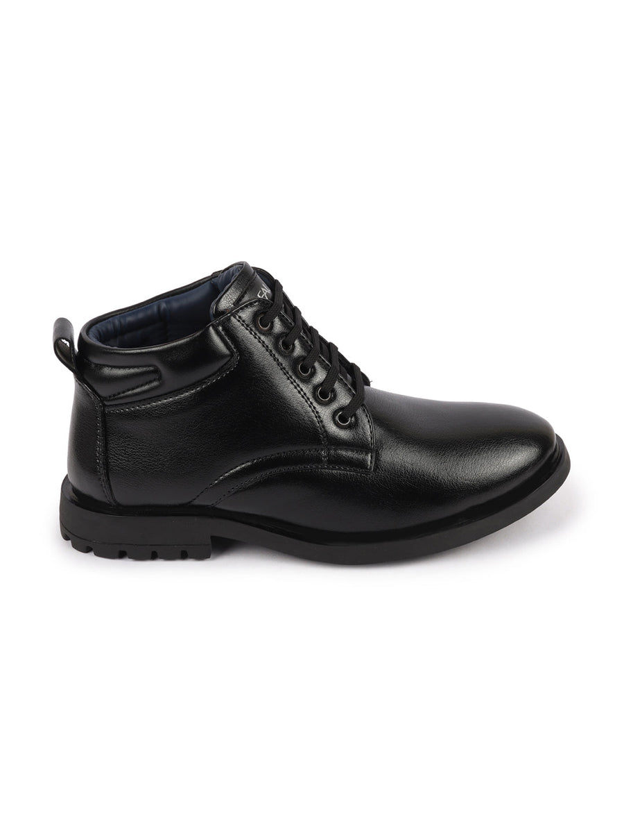 Shop Men Black Mid Top Fashion Lace-Up Outdoor Biker Chukka Boots