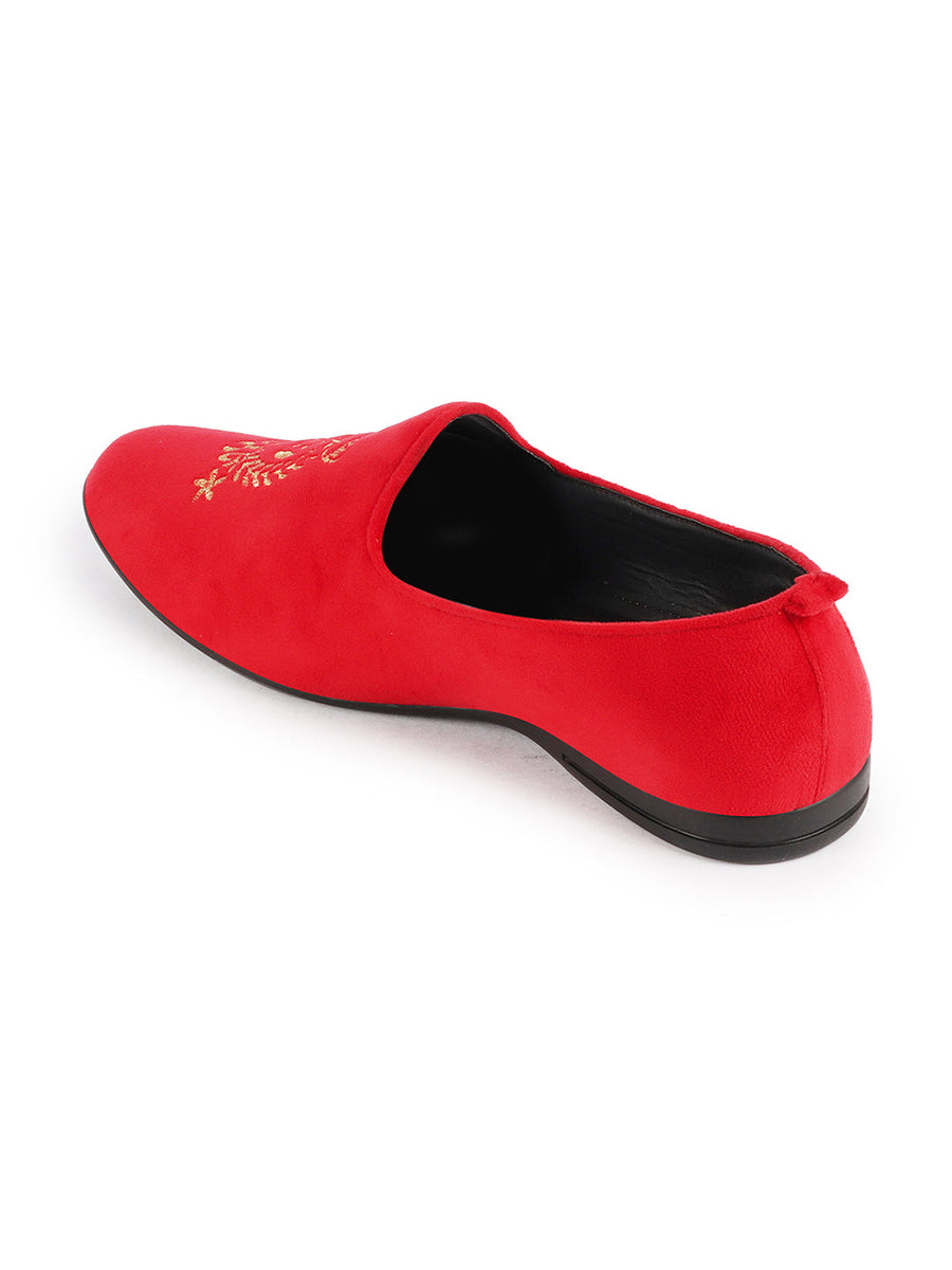 Buy Rose Red Velvet Party Wear Embroidered Loafer Fausto