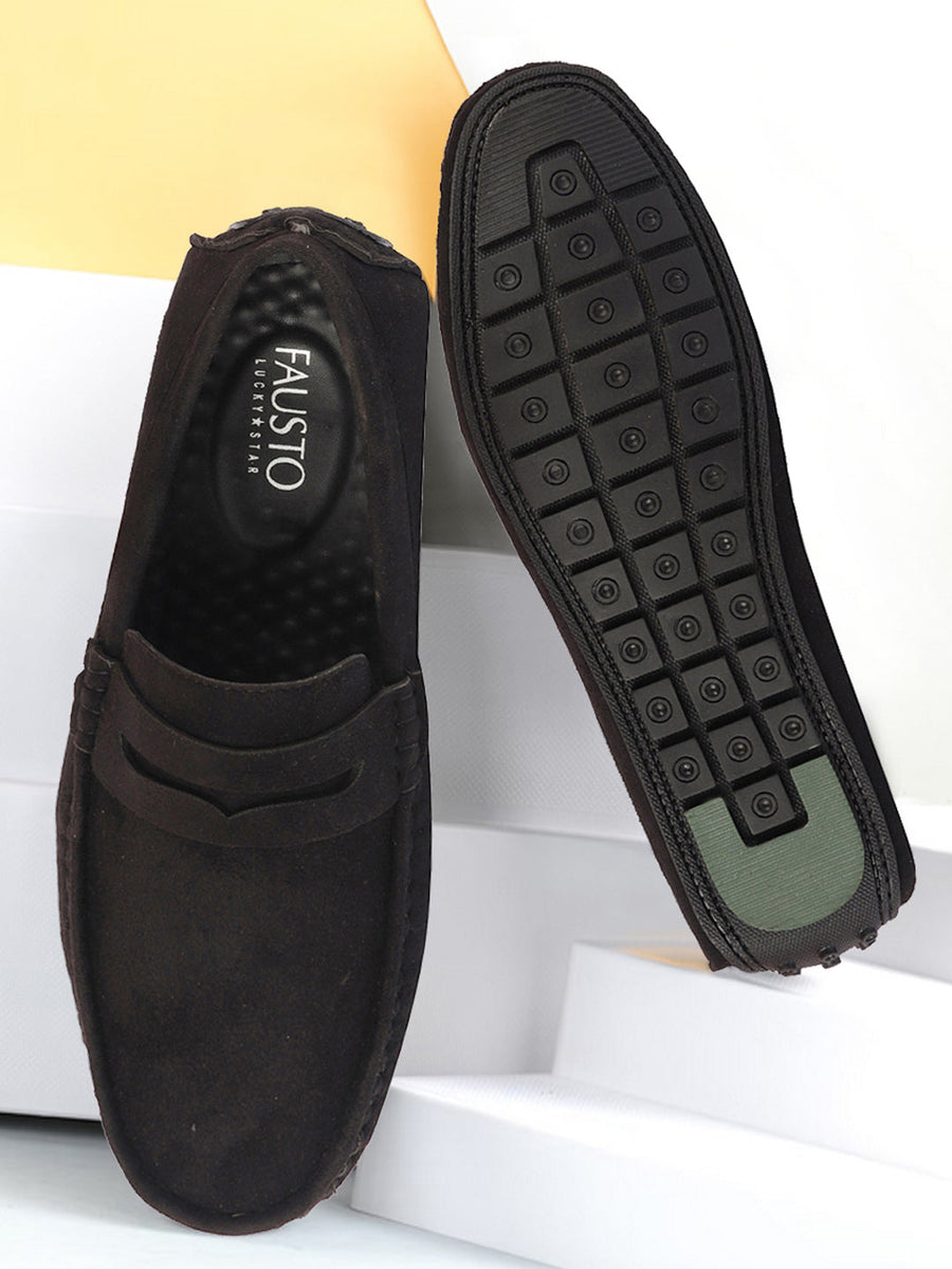 Shop Men Black Suede Leather Side Stitched Driving Loafer and Moccasin Online