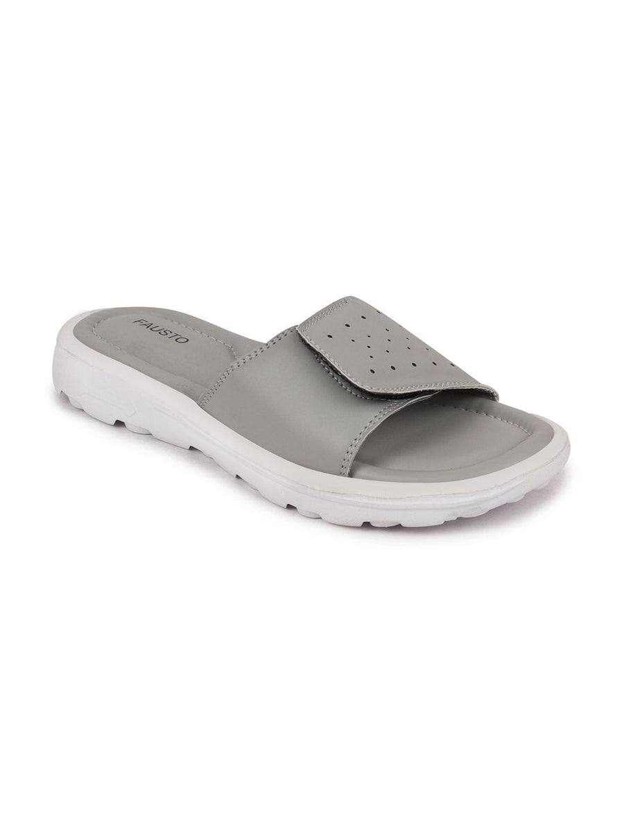 Women Grey Velcro Adjustable Slippers Flip Flops