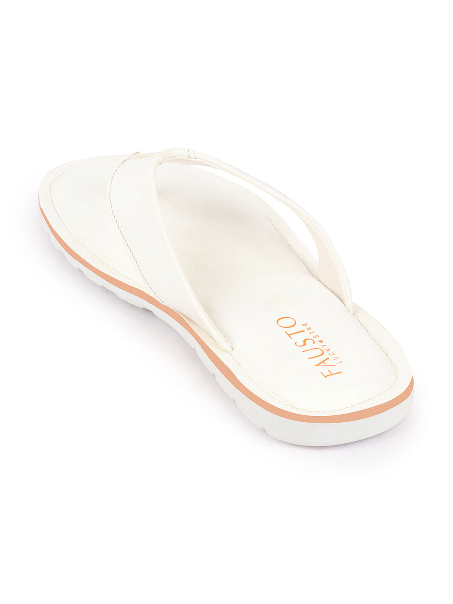 White leatherette slip on flip flops shop