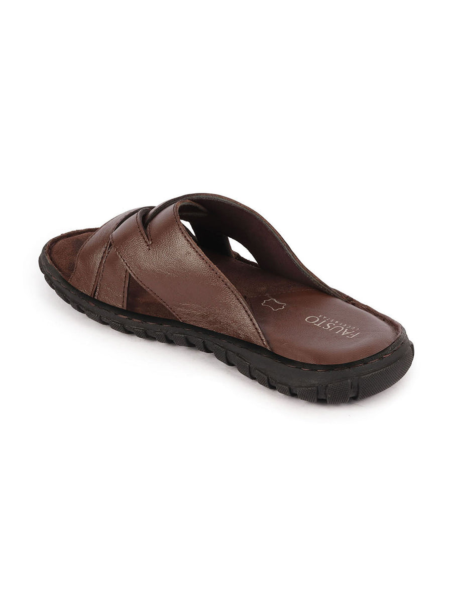 Leather slip hotsell on slippers mens