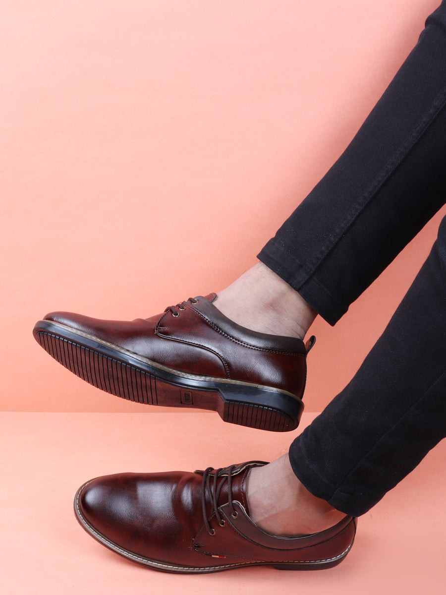Shop Men Tan Formal Lace Up Oxford Shoes with TPR Welted Sole Online