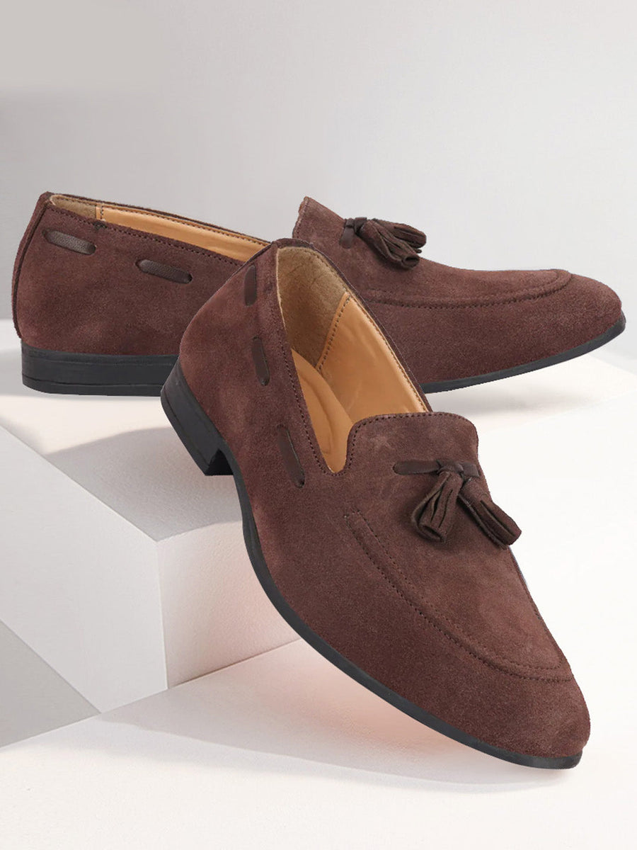 Shop Men Brown Suede Leather Casual Tassel Loafer Shoes Online