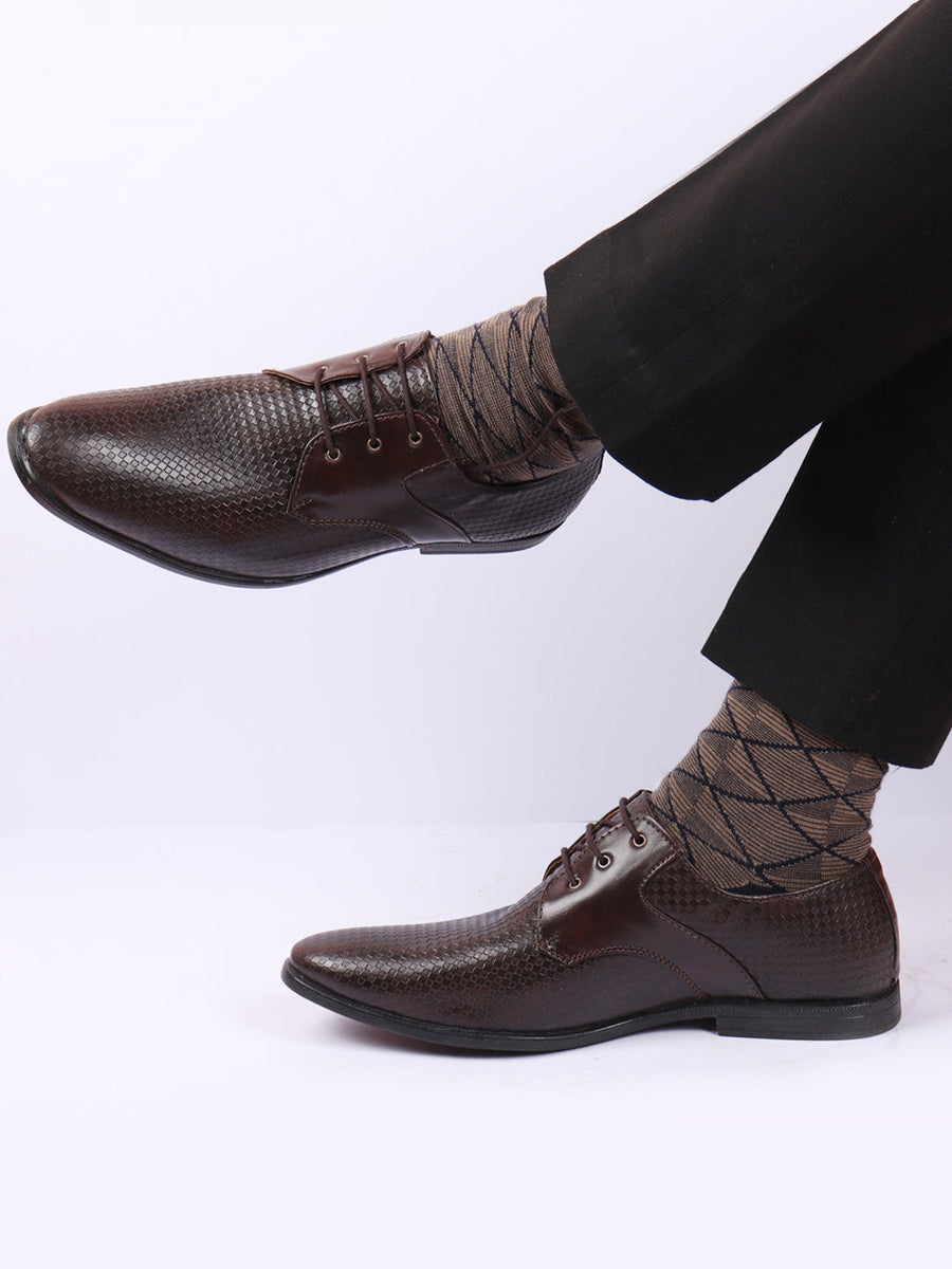 Shop Men Brown Pattern Design Formal/Office Lace Up Shoes Online