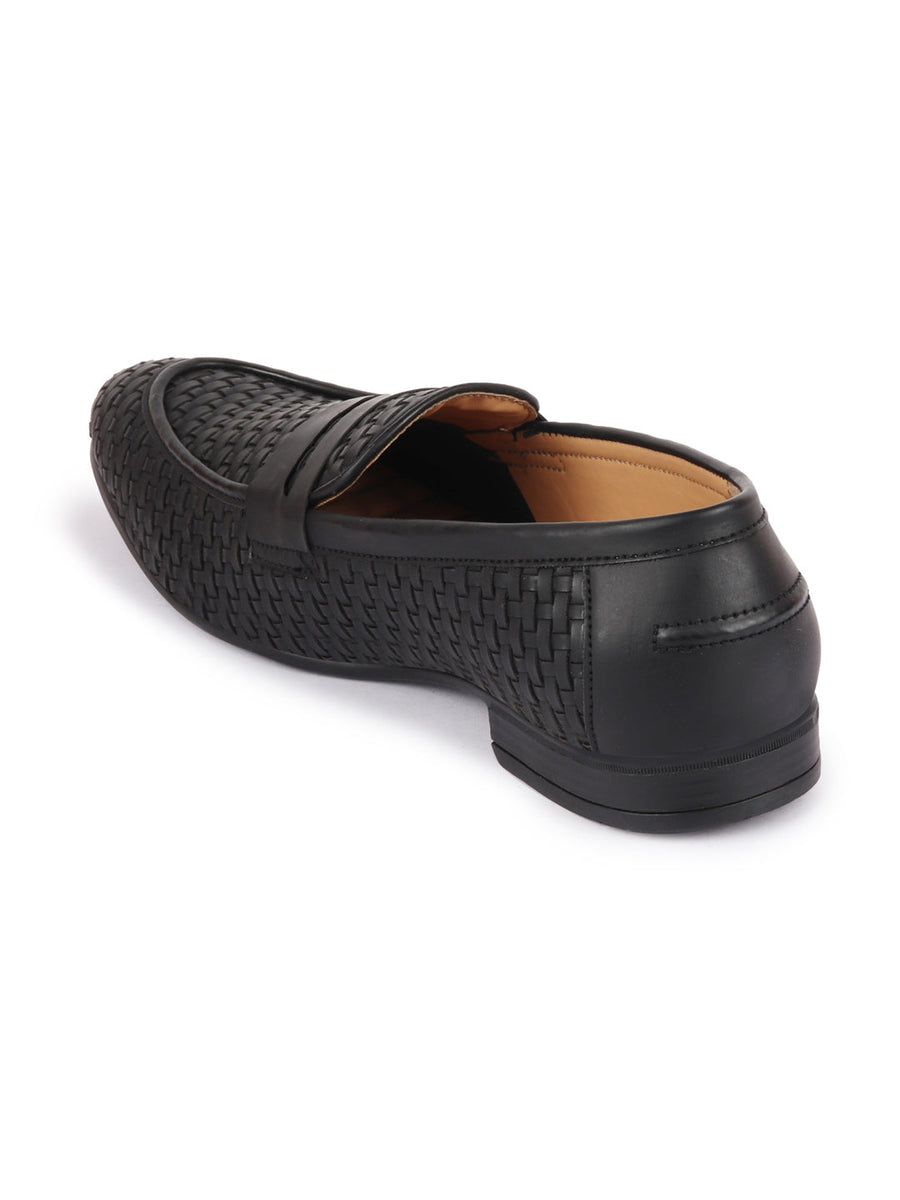 Shop Men Black Hand Knitted Design Penny Loafer Slip On Shoes Online
