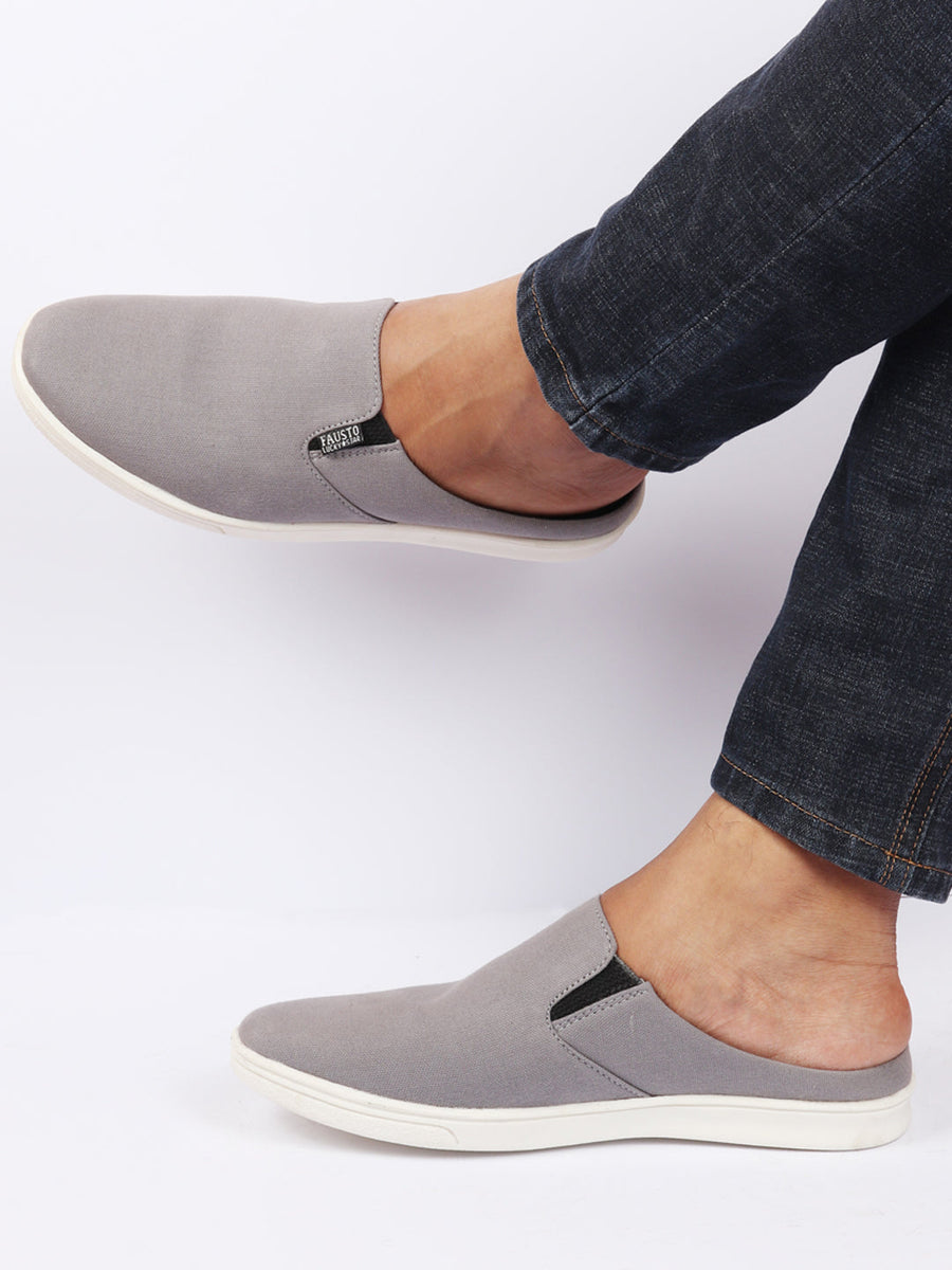 Shop Men Grey Casual Back Open Canvas Stylish Slip On Shoes Online