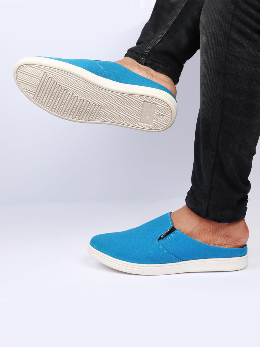 Shop Men Light Blue Casual Back Open Canvas Stylish Slip On Shoes Online