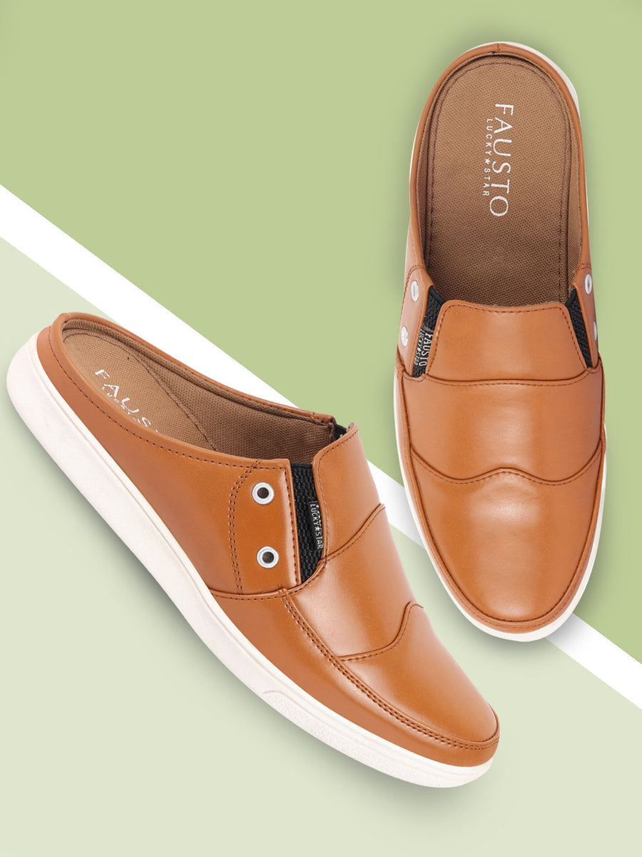 Shop Men Beige Casual Back Open Classic Slip On Shoes Online