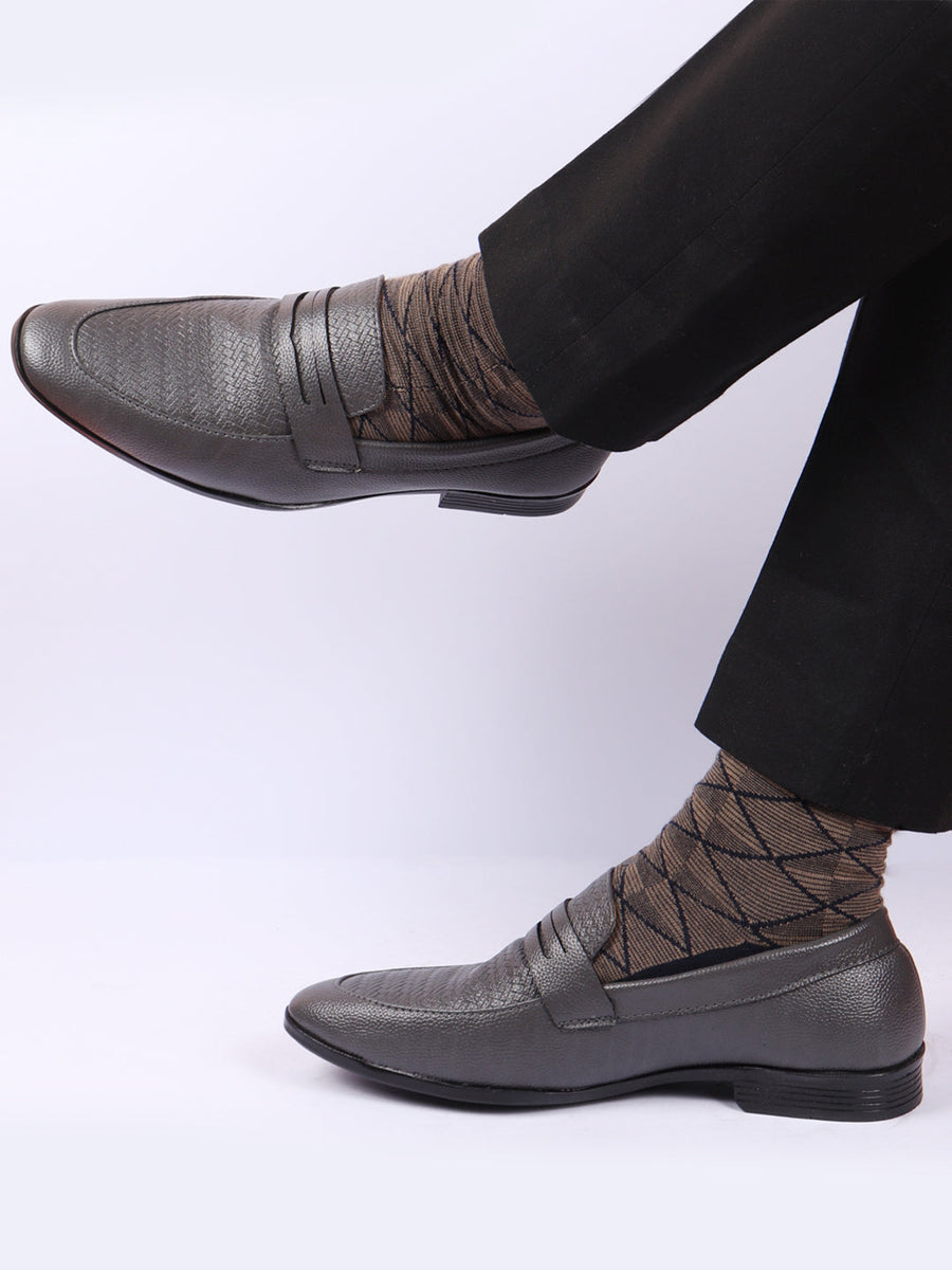 Buy Men Grey Print Formal Party Penny Loafer Slip On Shoes