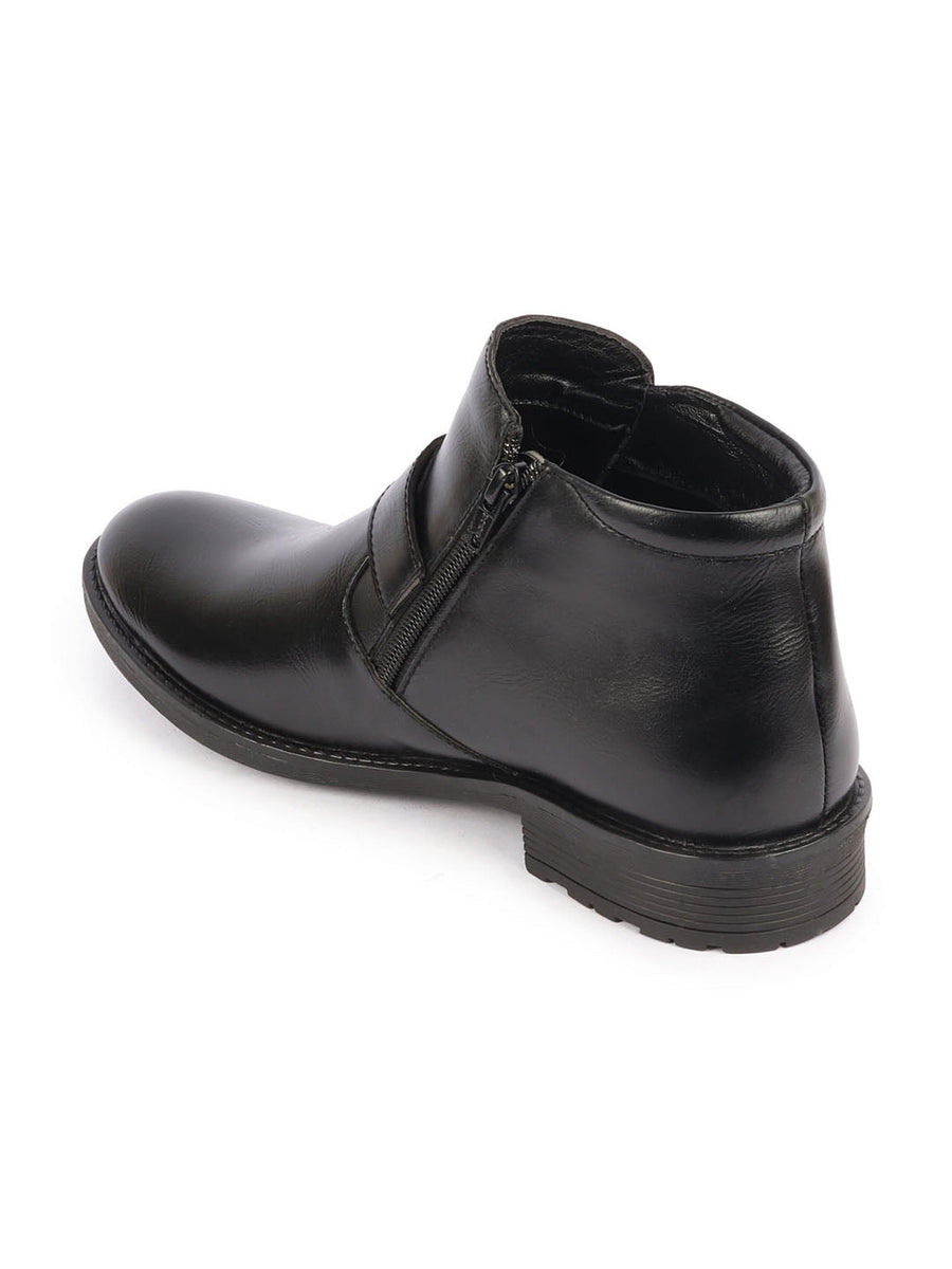Buy Men Black Mid Top Buckle Side Zipper Single Strap Monk Boots