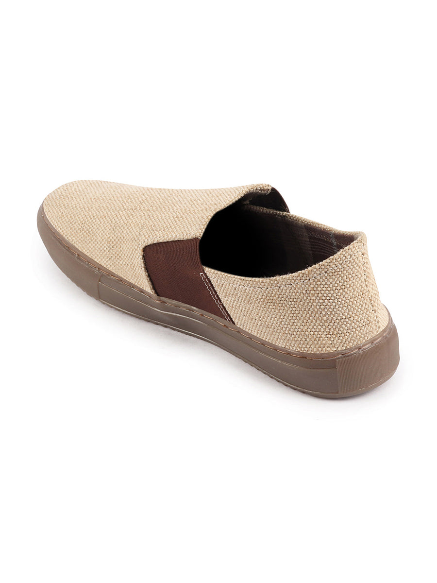 Shop Men s Beige Canvas Sneaker Slip On Casual Shoes Online