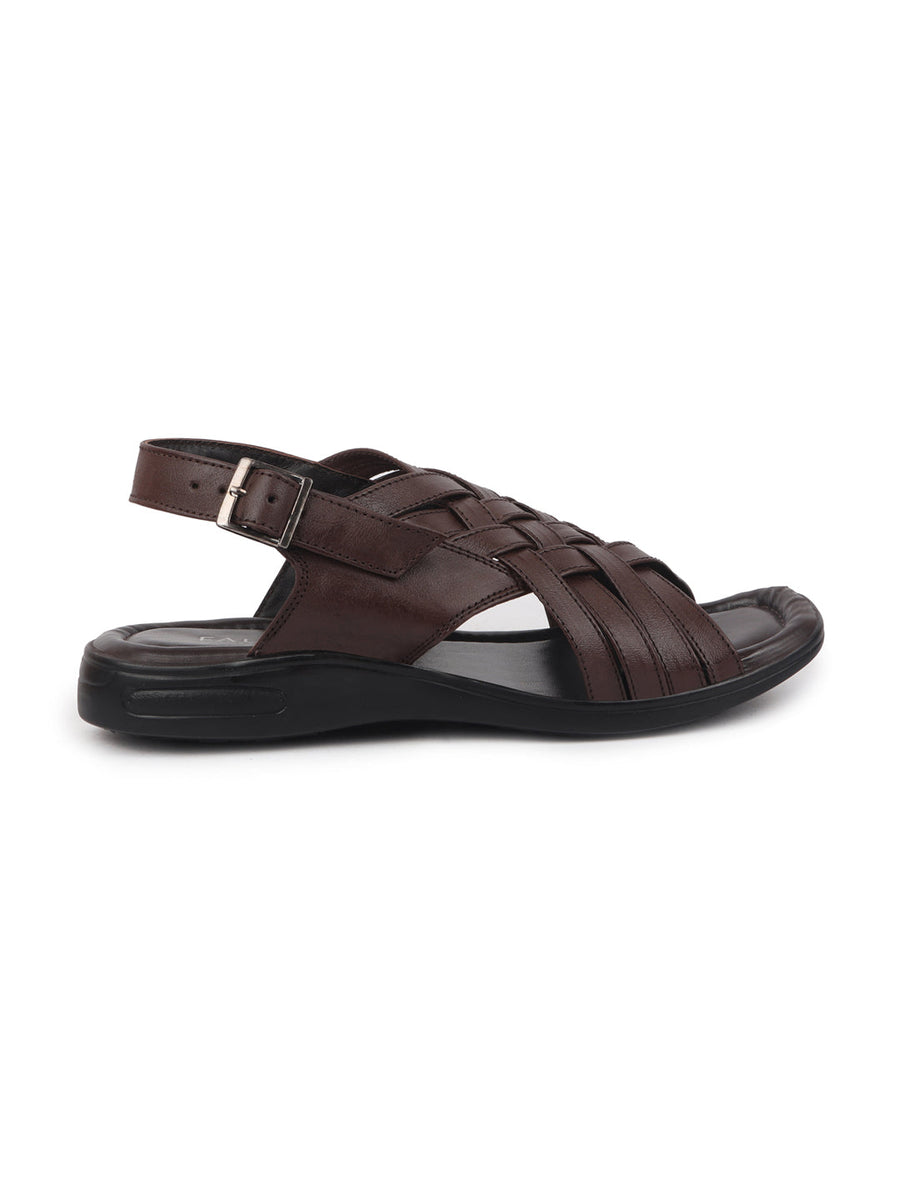 Shop Men Brown Buckle Criss Cross Strap Leather Sandals Online