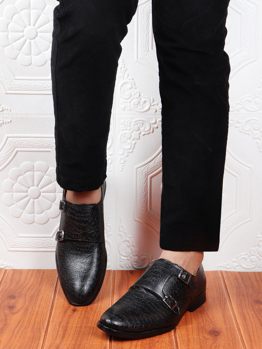 Men Black Monk Double Strap Party Wear Wedding Shoes with TPR Welted S