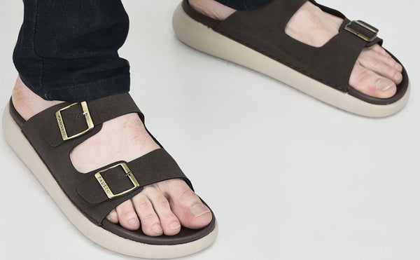 Men Brown Open Toe Buckle Strap Stitched Waterproof Sandals|Soft Cushioned Insole|Summer Slip-On Slipper|Perfect For Monsoon Rainy Season