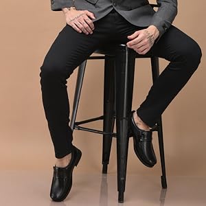 Men Black Genuine Leather Formal Slip On Moccasins Shoes for Office|Memory Cushion Meeting Slip-Ons